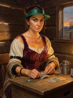 Fanny Faro at her card table, one eyebrow raised.